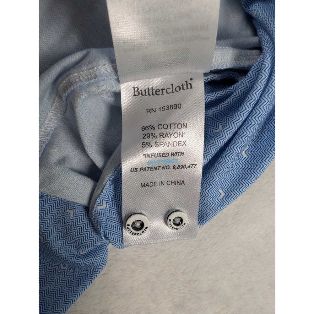 Buttercloth Icy Cotton Long Sleeve Shirt Mens 2XL Reg Fit Blue Geometric AOP - Picture 7 of 9